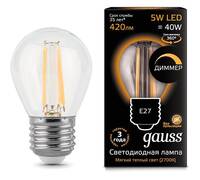 Лампа светодиодная диммируемая Gauss филаментная E27 5W 2700К прозрачная 105802105-D