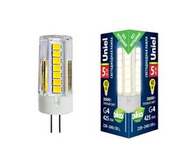 Лампа светодиодная (UL-00006744) Uniel G4 5W 3000K прозрачная LED-JC-220/5W/3000K/G4/CL GLZ09TR