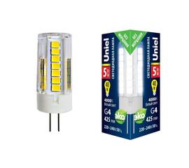 Лампа светодиодная (UL-00006745) Uniel G4 5W 4000K прозрачная LED-JC-220/5W/4000K/G4/CL GLZ09TR