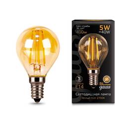 Лампа светодиодная филаментная Gauss E14 5W 2700К золотая 105801005