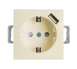 Розетка Stekker Эрна c/з 16A 250V с защитной шторкой и с USB слоновая кость PST16-9111-02 39329