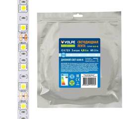 Светодиодная лента Volpe 4,8W/m 60LED/m 2835SMD холодный белый 5M ULS-Q320 2835-60LED/m-8mm-IP20-DC1