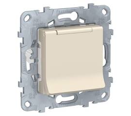 Розетка Schneider Electric Unica New с/з со шторками, с крышкой 16A 250V NU503744TA