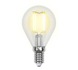 Лампа светодиодная филаментная (UL-00002201) Uniel E14 6W 3000K прозрачная LED-G45-6W/WW/E14/CL GLA0