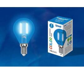 Лампа светодиодная филаментная (UL-00002989) Uniel E14 5W синий LED-G45-5W/BLUE/E14 GLA02BL