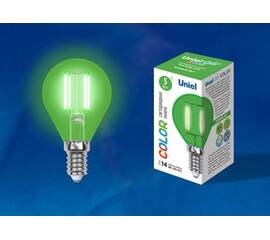 Лампа светодиодная филаментная (UL-00002987) Uniel E14 5W зеленый LED-G45-5W/GREEN/E14 GLA02GR