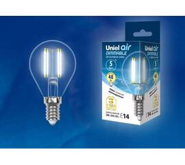 Лампа светодиодная филаментная (UL-00002870) Uniel E14 5W 4000K LED-G45-5W/NW/E14/CL/DIM GLA01TR