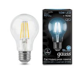 Лампа светодиодная филаментная Gauss E27 10W 4100К прозрачная 102802210