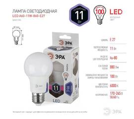 Лампа светодиодная Эра E27 11W 6000K LED A60-11W-860-E27 Б0031394