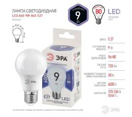Лампа светодиодная Эра E27 9W 6000K LED A60-9W-860-E27 Б0032248