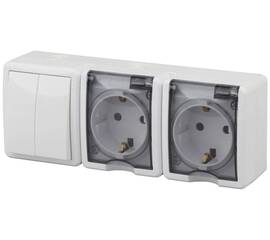 Блок розетки-выключатель двухклавишный ЭРА Эксперт IP54 16A 250V 11-7404-01 Б0027675