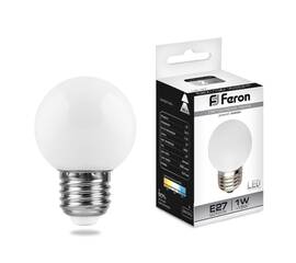 Лампа светодиодная Feron Е27 1W 6400K Шар Матовая LB-37 25115