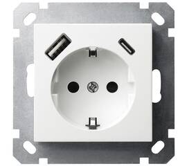 Розетка SHUKO Jasmart с USB тип A-C с защитными шторками 25W 16A 250V 2P+T белый глянцевый G5501USB