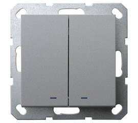 Выключатель двухклавишный Jasmart со светодиодом в комплекте с накладкой 10A 250V цвет алюминий G302