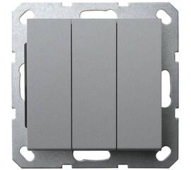 Выключатель трёхклавишный Jasmart в комплекте с накладкой 10A 250V цвет алюминий G3031S