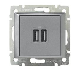 Розетка USB двойная Legrand Valena 240V/5V 2400mA алюминий 770270