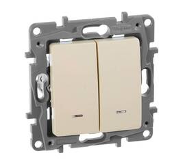 Выключатель двухклавишный Legrand Etika 10A 250V с подсветкой слоновая кость 672304