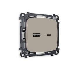 Комплект механизма розетки 2USB A+C 20W (быстрая зарядка) Ambrella Volt Omega MO371010
