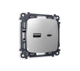 Комплект механизма розетки 2USB A+C 20W (быстрая зарядка) Ambrella Volt Omega MO411010