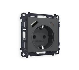 Комплект механизма розетки 2USB A+C 20W (быстрая зарядка) с/з Ambrella Volt Alfa MA910010