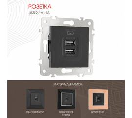 Розетка USB 2.1А+1А Arte Milano 203.46-1.black