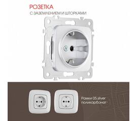 Розетка с заземлением и шторками Arte Milano 205.40-1.silver