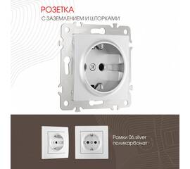 Розетка с заземлением и шторками Arte Milano 206.40-1.silver