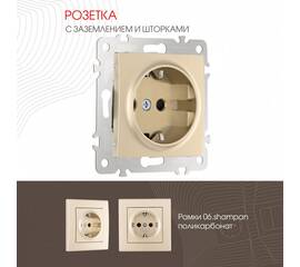 Розетка с заземлением и шторками Arte Milano 206.40-1.shampan