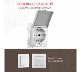 Розетка с заземлением, шторками и защитной крышкой Arte Milano 206.41-1.silver
