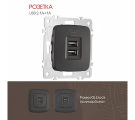 Розетка USB 2.1А+1А Arte Milano 205.46-1.black