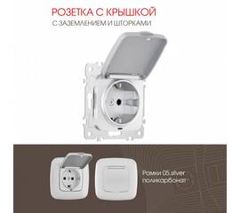Розетка с заземлением, шторками и защитной крышкой Arte Milano 205.41-1.silver