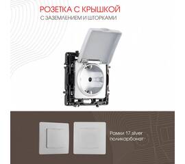 Розетка с заземлением, шторками и защитной крышкой Arte Milano 217.41-1.silver