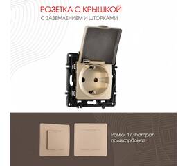 Розетка с заземлением, шторками и защитной крышкой Arte Milano 217.41-1.shampan