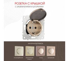 Розетка с заземлением, шторками и защитной крышкой Arte Milano 202.41-1.shampan