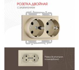 Розетка двойная с заземлением Arte Milano 206.40-2.shampan