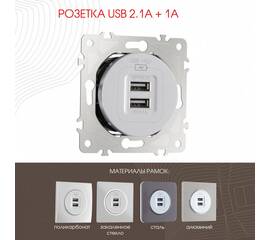 Розетка USB 2.1А+1А Arte Milano 202.46-1.silver