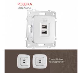 Розетка USB 2.1А+1А Arte Milano 205.46-1.silver