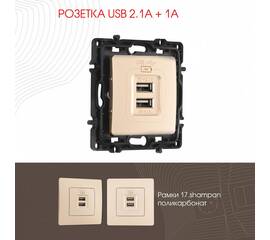 Розетка USB 2.1А+1А Arte Milano 217.46-1.shampan