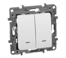 Переключатель двухклавишный Legrand Etika 10A 250V с подсветкой белый 672216