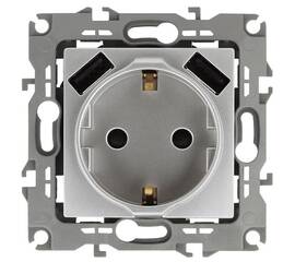 Розетка 2P+E со шторками и 2xUSB Эра 14-4109-03 Б0047869