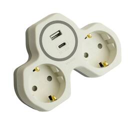 Разветвитель сетевой 2-местный с/з и USB+Type C Stekker ADP16-15-20 50071