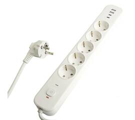 Сетевой фильтр 5-местный с/з и 2 USB-A+2 Type-C 3 Stekker Nova HM21-51-03 50103