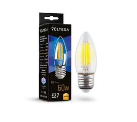 Лампа светодиодная филаментная Voltega E27 6W 3000K свеча прозрачная 7208