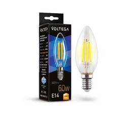 Лампа светодиодная филаментная Voltega E14 6W 2700K свеча прозрачная 7197