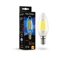 Лампа светодиодная филаментная Voltega E14 6W 3000K свеча прозрачная 7198