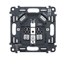 Механизм электрической розетки 2USB С+C 20W (быстрая зарядка) с/з на винтовых зажимах 16A-250V QUANT
