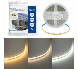 Светодиодная COB лента Feron LS530 320SMD(2110)/м 10Вт/м 24V 4000К IP20 51976