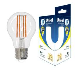 Лампа светодиодная филаментная Uniel E27 12W 3000K груша прозрачная LED-A60-12W/3000K/E27/CL GLA03TR