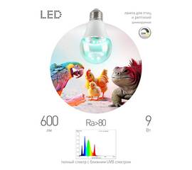 Светодиодная лампа для птиц и рептилий Эра FITO-Dim 9W Chicken E27 Б0059884