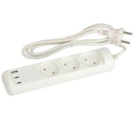 Удлинитель Эра U-3-1,5m-USB-W 3 розетки + 3xUSB A+C 1,5м 10А белый